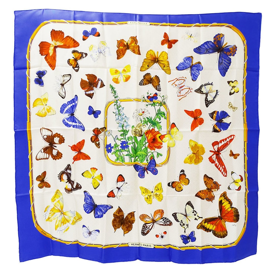 Hermes HERMES scarf muffler Carre 90 Farandole women's brand silk blue elegant butterfly: --- Catalog ---Category: SizeSize (LxW): 89cm x 89cm / 35.03'' x 35.03''Category: DesignType: ScarfColor: BlueGender: WomenMaterial: Silk Category: GeneralBrand: HermesCountry of Origin: France--- Ite
