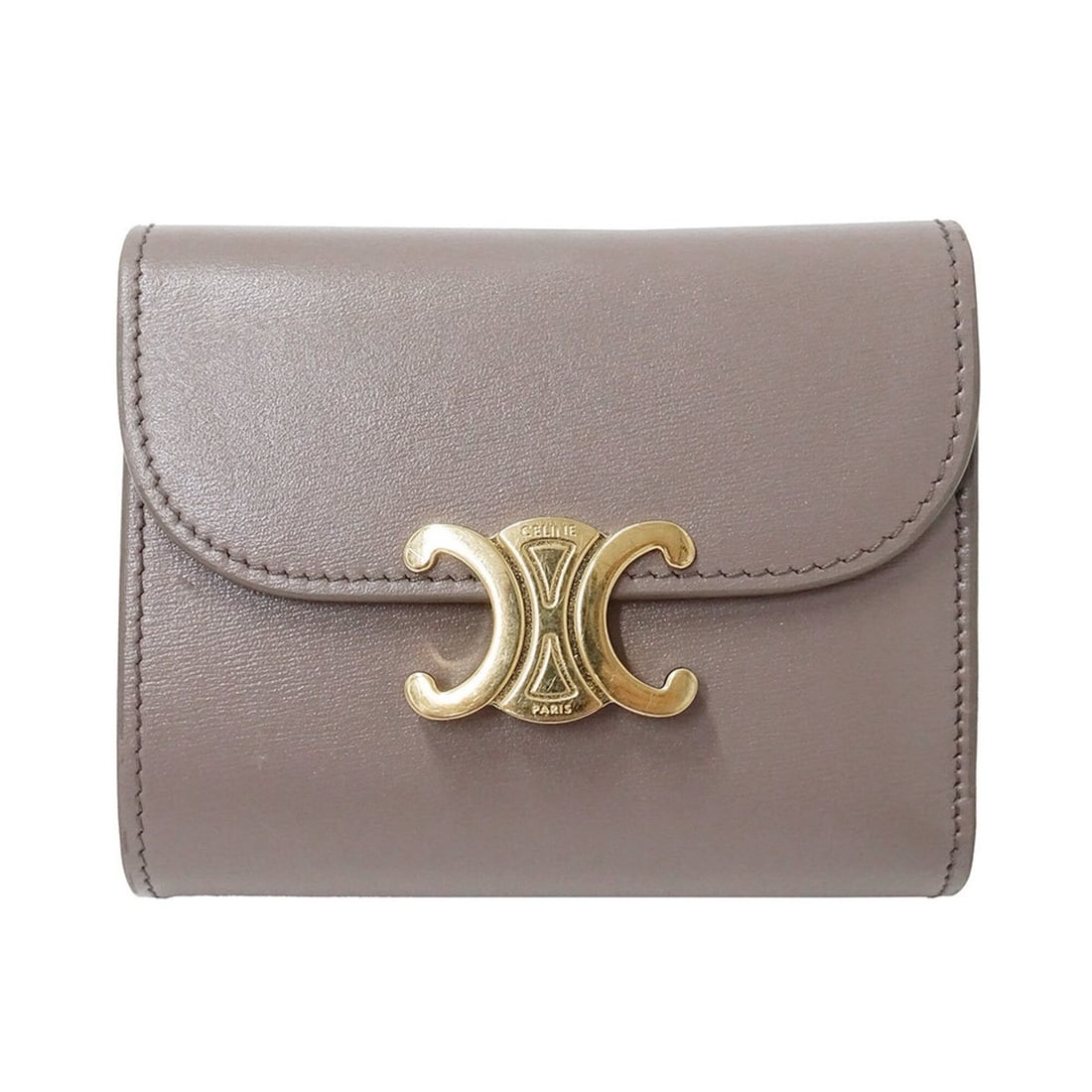 Celine CELINE Women's Tri-fold Wallet, Triomphe Leather, Greige, Mini Compact Wallet (1 of 16)