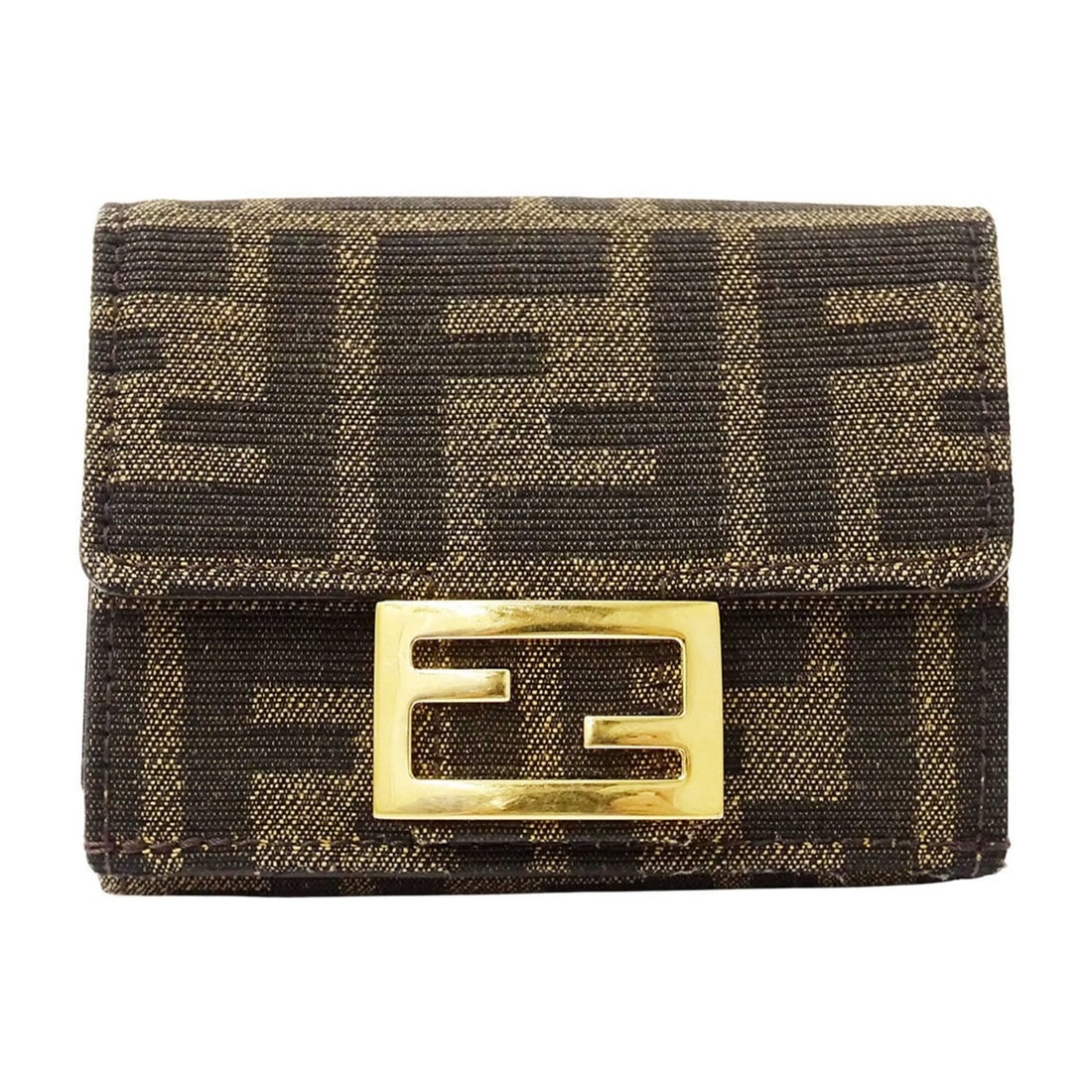 Fendi women's trifold wallet, Zucca canvas, brown, 8M0395, mini compact logo.: --- Catalog ---Category: SizeSize (HxWxD): 7cm x 9.5cm x 3.5cm / 2.75'' x 3.74'' x 1.37''Category: DesignType: Wallet (tri-fold)Color: BrownGender: WomenMaterial: Canvas Category: GeneralMPN: 8M0395Br
