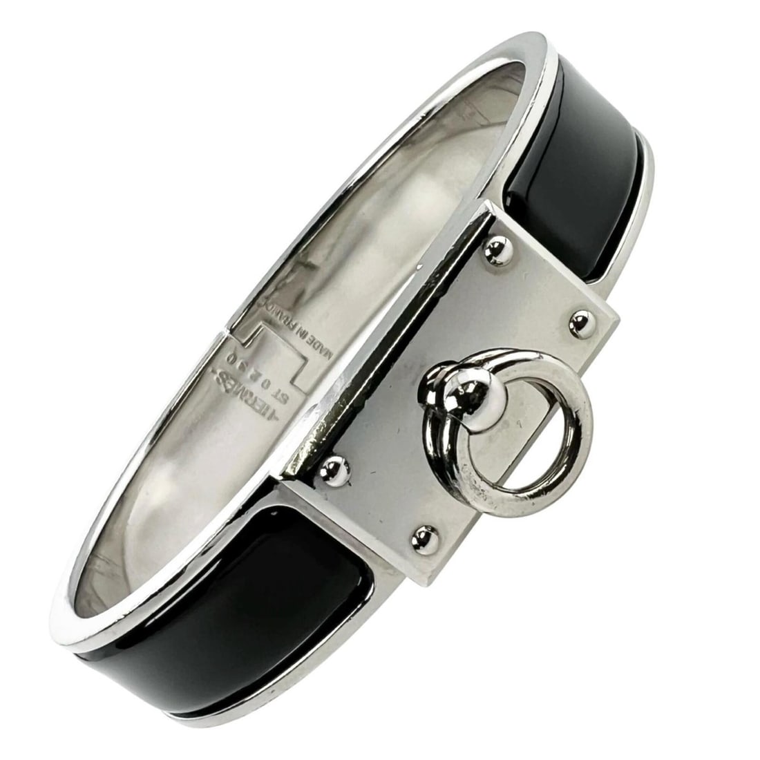 HERMES Clic Anau Bangle, Enamel Metal, Black Silver, Women's: --- Catalog ---Category: SizeLength: 15cm / 5.9''Category: DesignType: BangleColor: Black, SilverGender: WomenMaterial: Enamel, MetalCategory: GeneralBrand: HermesCountry of Origin: France--- Item Lis