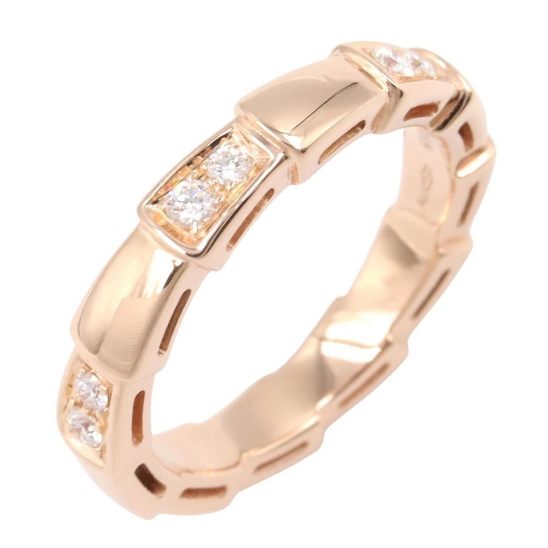 Bulgari BVLGARI Serpenti Viper Diamond Ring, 18KPG (Pink Gold) Ring for Women, Gold Tone, Clear: --- Catalog ---Category: SizeJP Size: 8US Size: 4.5Category: DesignType: Band ringColor: Clear, GoldGender: WomenMaterial: Pink gold (18K)Category: GeneralMPN: 353266Brand: Bvlgari--- Item List ---Sec