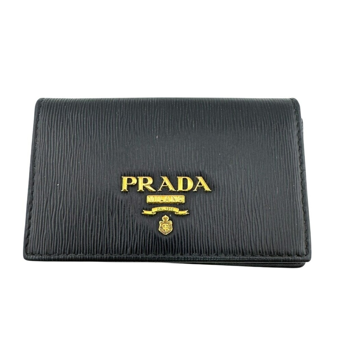 PRADA business card holder, coin purse, small case, plate black: --- Catalog ---Category: DesignType: Business card caseColor: BlackGender: WomenMaterial: Leather Category: GeneralBrand: PradaCategory: Physical PropertiesSize (HxWxD): 7cm x 11cm x 1.5cm / 2.75'' x