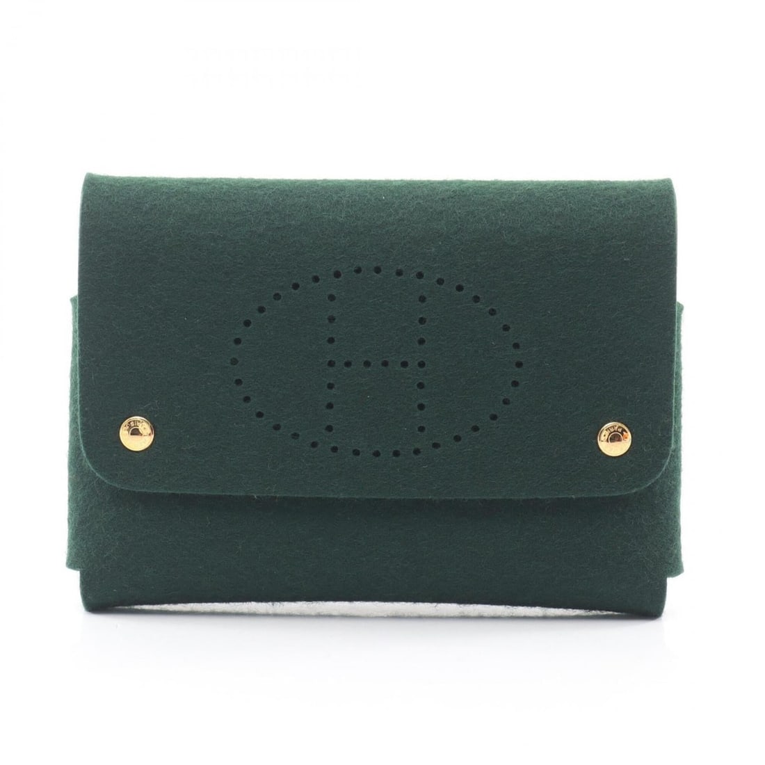 Hermes Etui Carte GM playing card case, handbag, pouch, felt, women's, green.: --- Catalog ---Category: SizeSize (HxWxD): 10.5cm x 14.5cm / 4.13'' x 5.7''Category: DesignType: Handbag, PouchColor: GreenGender: WomenMaterial: Felt Hardware Color: GoldCategory: GeneralBrand: Herme