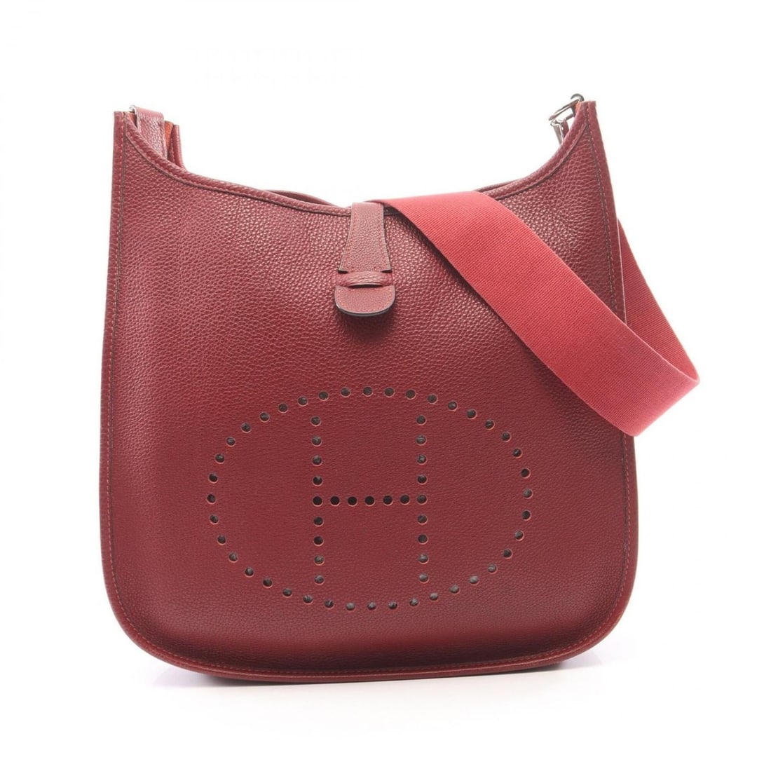 Hermes Evelyne 1 PM Shoulder Bag/Handbag, Leather (Taurillon Clemence), Women's, Bordeaux: --- Catalog ---Category: SizeSize (HxWxD): 26cm x 28cm x 8cm / 10.23'' x 11.02'' x 3.14''Category: DesignType: Handbag, Shoulder bagColor: BordeauxGender: WomenMaterial: Taurillon clemence leather , L