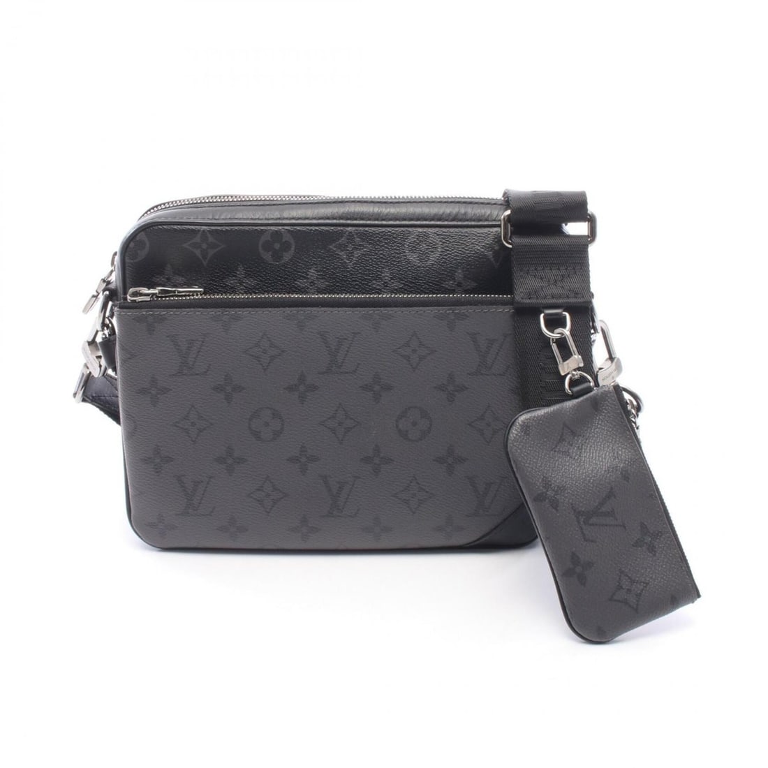 Louis Vuitton Trio Messenger Monogram Eclipse Shoulder Bag/Handbag, Coated Canvas Leather, Men's,: --- Catalog ---Category: SizeSize (HxWxD): 18cm x 24.5cm x 4cm / 7.08'' x 9.64'' x 1.57''Category: DesignType: Handbag, Shoulder bagColor: Black, GrayGender: MenMaterial: Coated canvas , Leather Categ