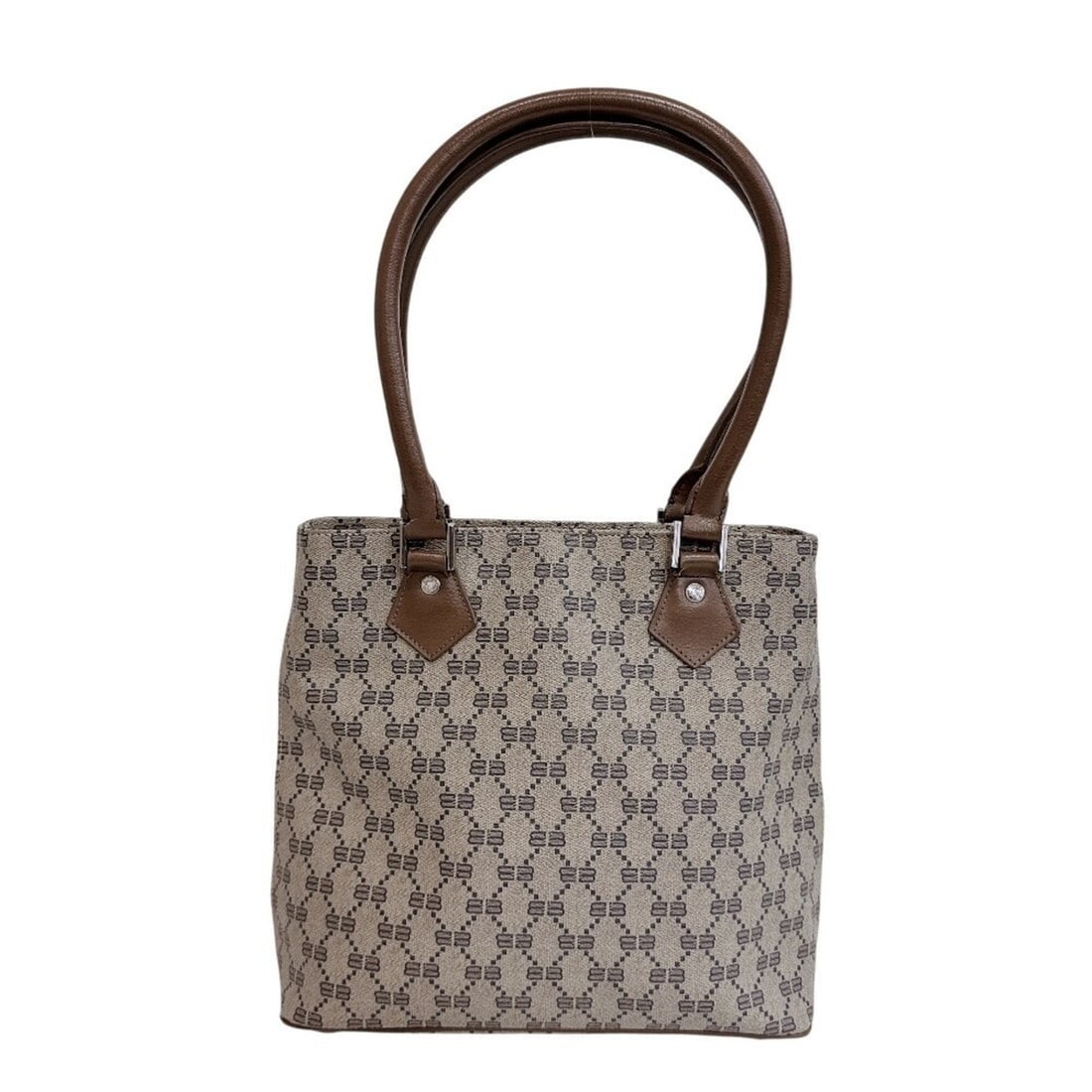 BALENCIAGA Balenciaga BB pattern PVC handbag brown: --- Catalog ---Category: DesignType: HandbagColor: BrownGender: WomenMaterial: PVC Category: GeneralBrand: Balenciaga--- Item List ---Section: ConditionRanking: Rank AB Used - Traces of usage,