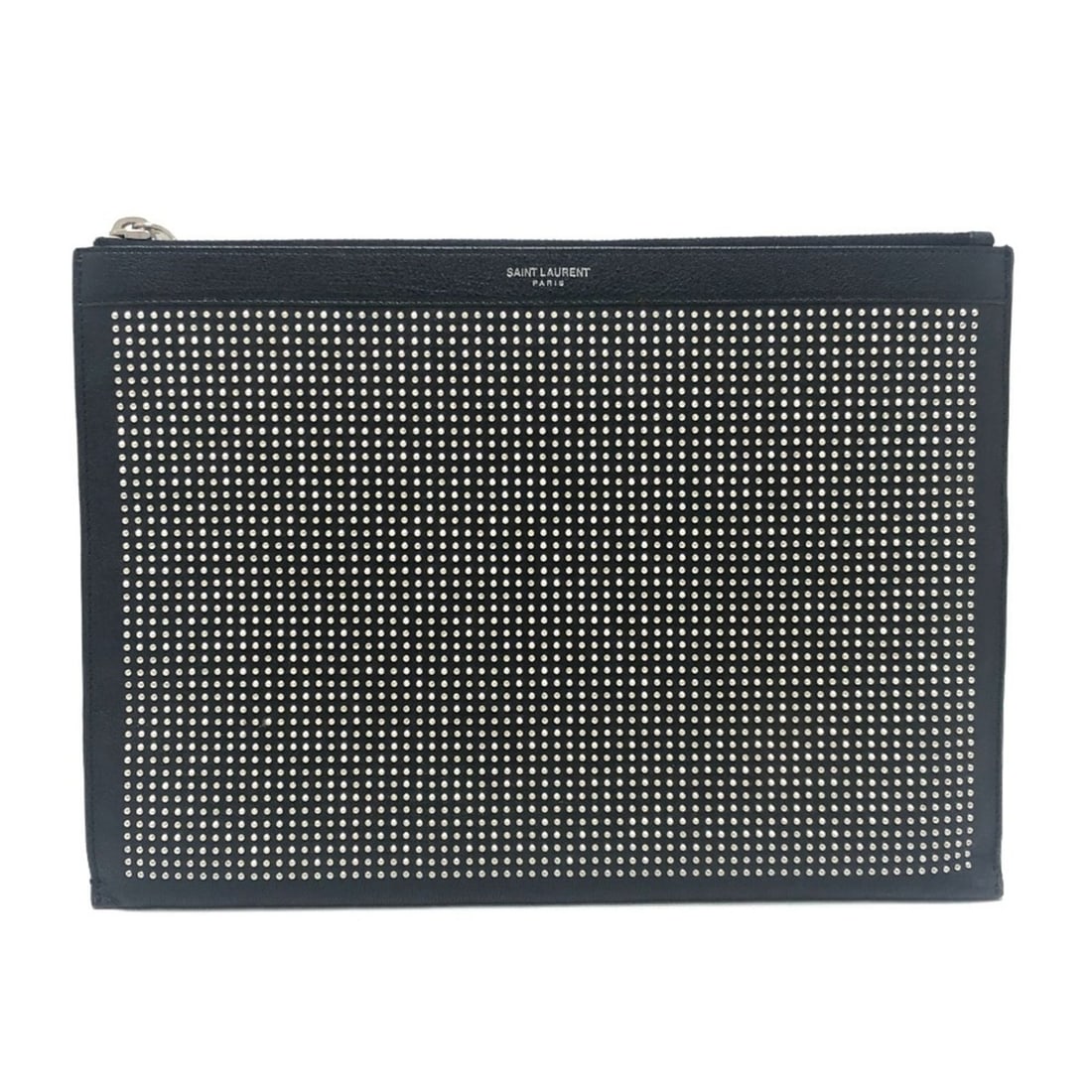 Saint Laurent Studded Flat Second Bag, Leather Clutch Black, for Men and Women: --- Catalog ---Category: SizeSize (HxWxD): 21cm x 29cm / 8.26'' x 11.41''Category: DesignType: Clutch bagColor: BlackGender: Men,Women,UnisexClosure: ZipperMaterial: Leather Category: GeneralBrand: