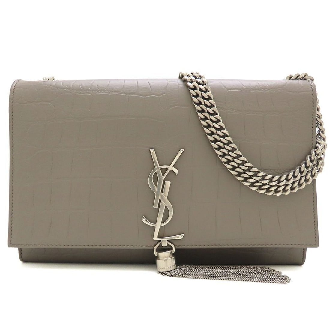 YVES SAINT LAURENT Kate Tassel Chain Shoulder Bag 354119 Calfskin Gray Women's 353493: --- Catalog ---Category: SizeSize (HxWxD): 15.5cm x 24cm x 5cm / 6.1'' x 9.44'' x 1.96''Category: DesignType: Shoulder bagColor: GrayGender: WomenMaterial: Leather Hardware Color: SilverLeather/Fur Ty