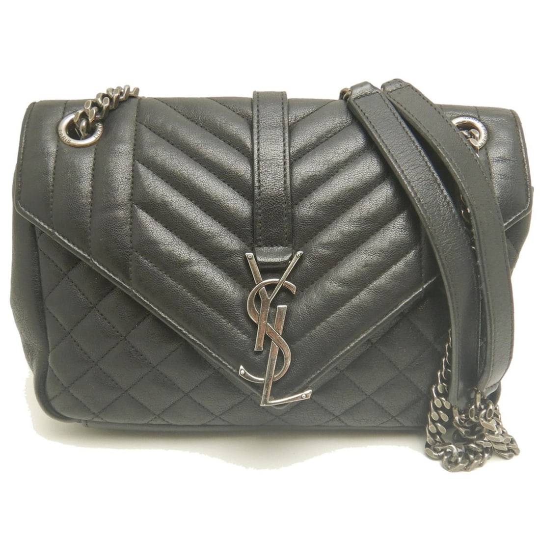 YVES SAINT LAURENT Envelope 428125 Chain Shoulder Bag Leather Black Women's 254217 (1 of 20)