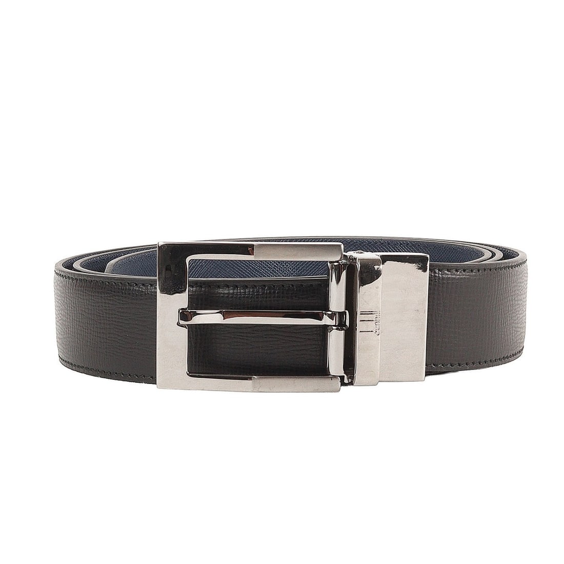 Dunhill reversible men's belt in black and navy, size 42, made of grain leather.: --- Catalog ---Category: SizeLength: 100cm - 110cm / 39.36'' - 43.3''Category: DesignType: Standard beltColor: Black, NavyGender: MenMaterial (Strap): Leather Category: GeneralBrand: Dunhill--- Item L