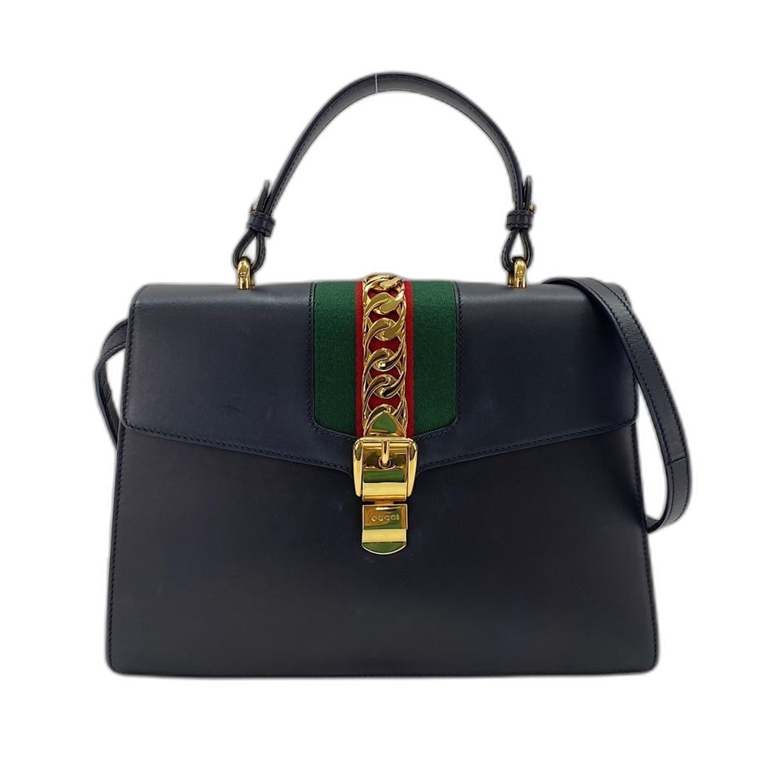 Gucci Sylvie handbag, navy: --- Catalog ---Category: SizeHandle Drop: 11.00cm / 4.33''Size (HxWxD): 20cm x 29cm x 11cm / 7.87'' x 11.41'' x 4.33''Strap Length: 88cm - 97cm / 34.64'' - 38.18''Category: DesignType: HandbagColor: