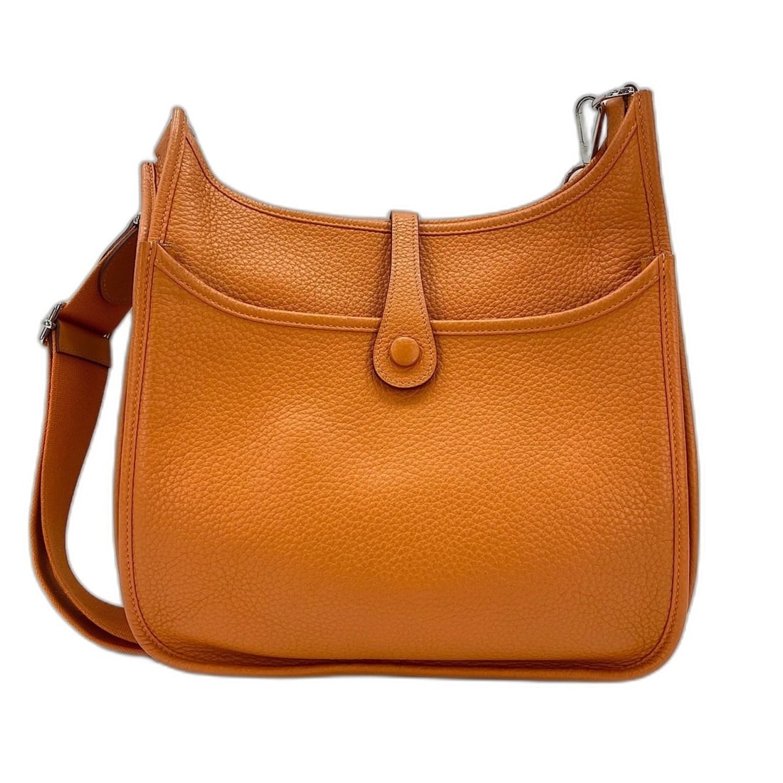 Hermes Evelyne 3PM Shoulder Bag, Orange: --- Catalog ---Category: SizeSize (HxWxD): 30cm x 29cm x 8cm / 11.81'' x 11.41'' x 3.14''Strap Length: 94cm - 138cm / 37'' - 54.33''Category: DesignType: Shoulder bagColor: OrangeGender: