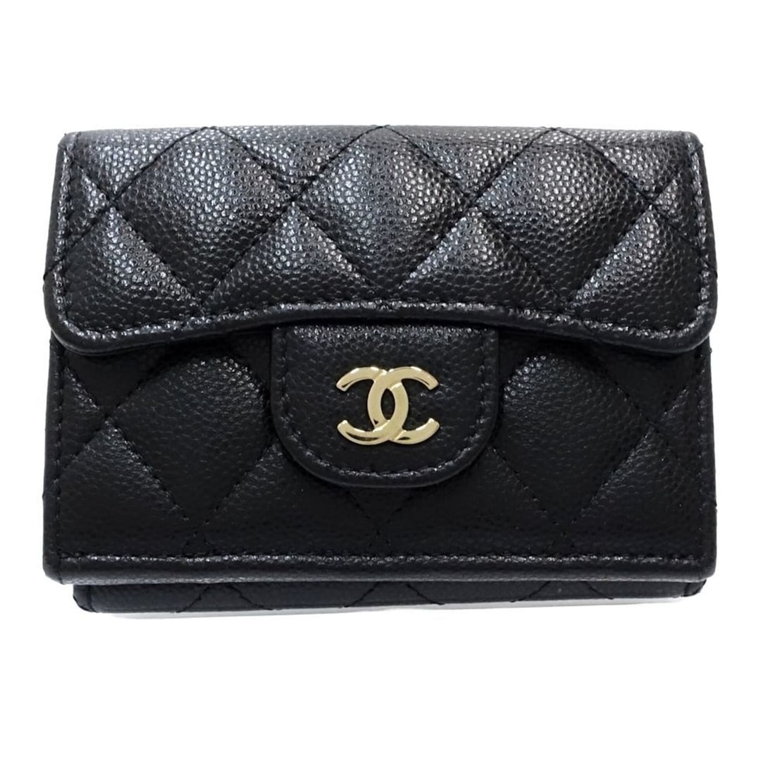 CHANEL Chanel Tri-fold Wallet AP0230 Classic Small Flap Matelassé Caviar Skin Black Women's 182272: --- Catalog ---Category: SizeSize (HxWxD): 7.5cm x 10.5cm x 4cm / 2.95'' x 4.13'' x 1.57''Category: DesignType: Wallet (tri-fold)Color: BlackGender: WomenMaterial: Grained Calfskin Category: GeneralMP