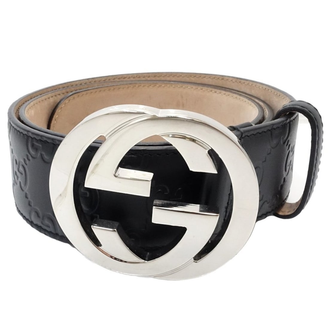 GUCCI belt 411924 Interlocking G Guccissima 85?34 Leather Black Women's 182336: --- Catalog ---Category: SizeWidth: 4cm / 1.57''Length: 80cm - 90cm / 31.49'' - 35.43''Category: DesignType: Standard beltColor: BlackGender: WomenMaterial (Strap): Leather Category: GeneralMPN: 41192