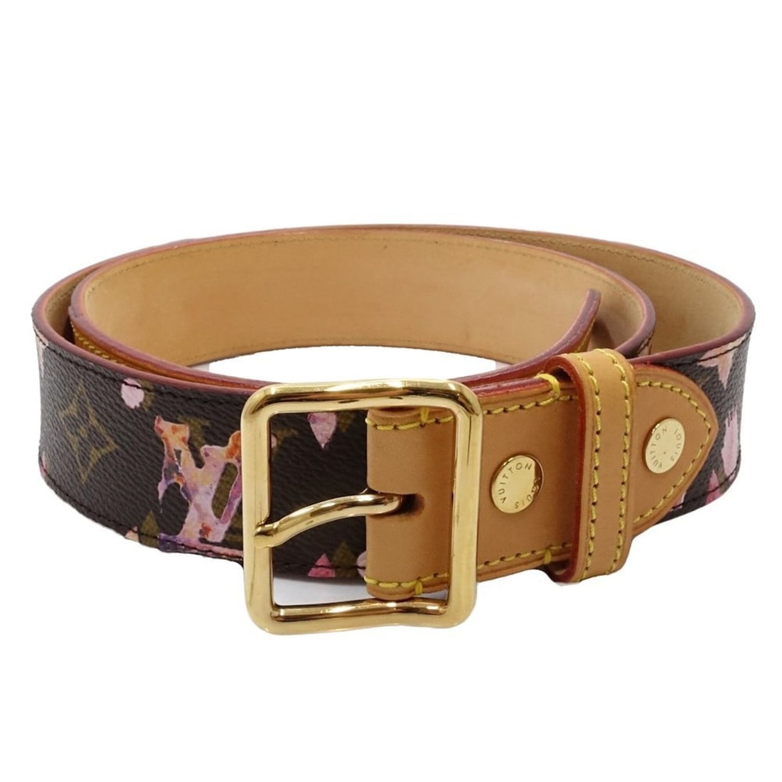 LOUIS VUITTON Monogram Watercolor Belt M9622 Ceinture 90 36 Brown Pink Women's 182337 (1 of 13)