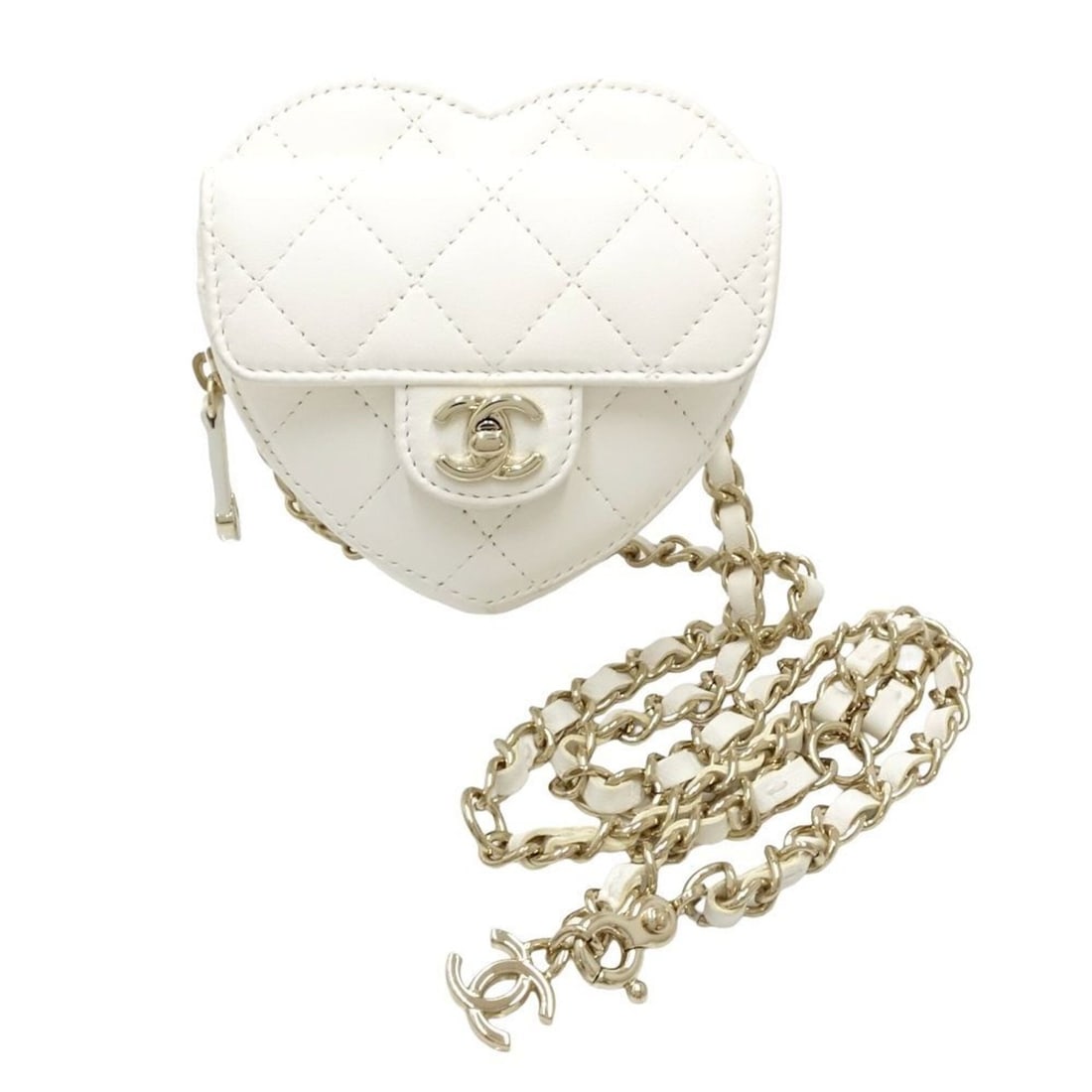 CHANEL AP2787 Heart-shaped Belt Bag, Matelassé Lambskin, White, Women's, 182275: --- Catalog ---Category: DesignType: Fanny pack, Sling bagColor: WhiteGender: WomenMaterial: Leather Leather/Fur Type: LambskinCategory: GeneralMPN: AP2787Brand: ChanelCountry of Origin: France--- Ite