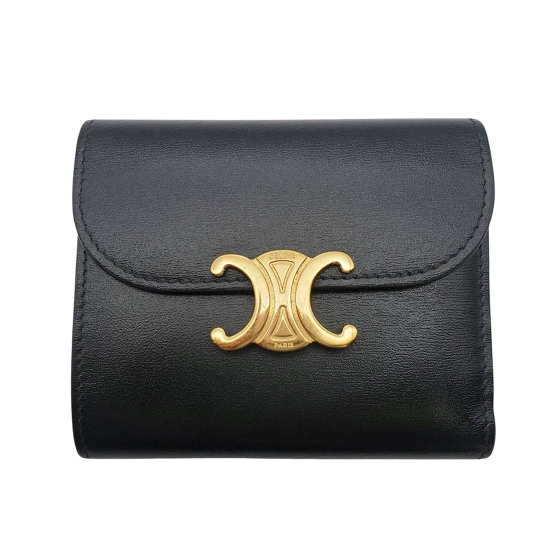 Celine CELINE Women's Wallet, Triomphe, Bi-fold Leather, Black, Small, Flap, Black Calfskin: --- Catalog ---Category: SizeSize (HxWxD): 8.5cm x 10.5cm x 3cm / 3.34'' x 4.13'' x 1.18''Category: DesignType: Wallet (bi-fold)Color: BlackGender: WomenMaterial: Leather Category: GeneralBrand: Celin