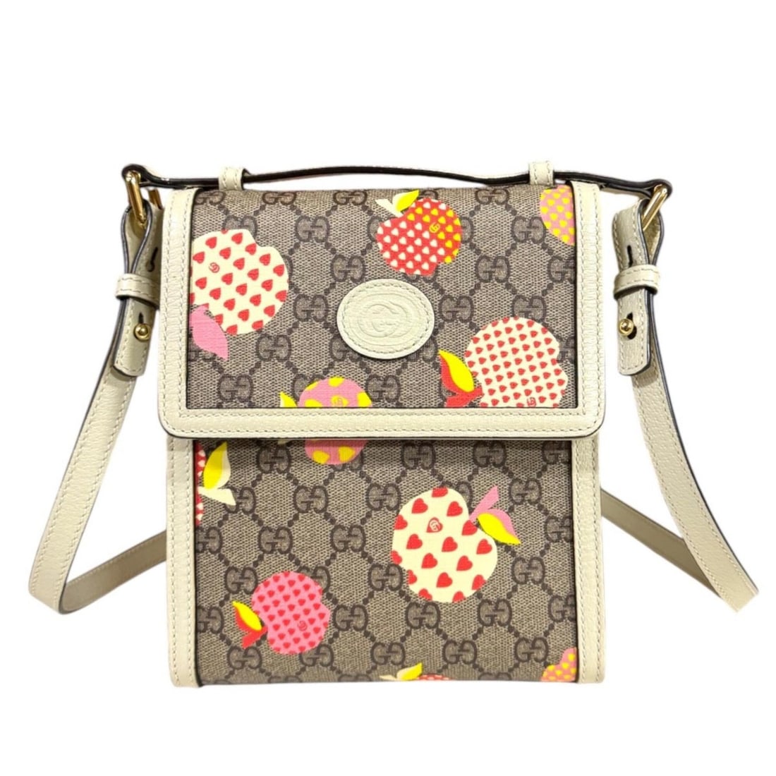Gucci Les Pommes Collection GG Supreme Shoulder Bag, Canvas 625782, White, Women's, GUCCI 2-way: --- Catalog ---Category: SizeSize (HxWxD): 21cm x 18cm x 3cm / 8.26'' x 7.08'' x 1.18''Category: DesignType: Shoulder bagColor: Beige, WhiteGender: WomenMaterial: GG Supreme , Canvas Category: General