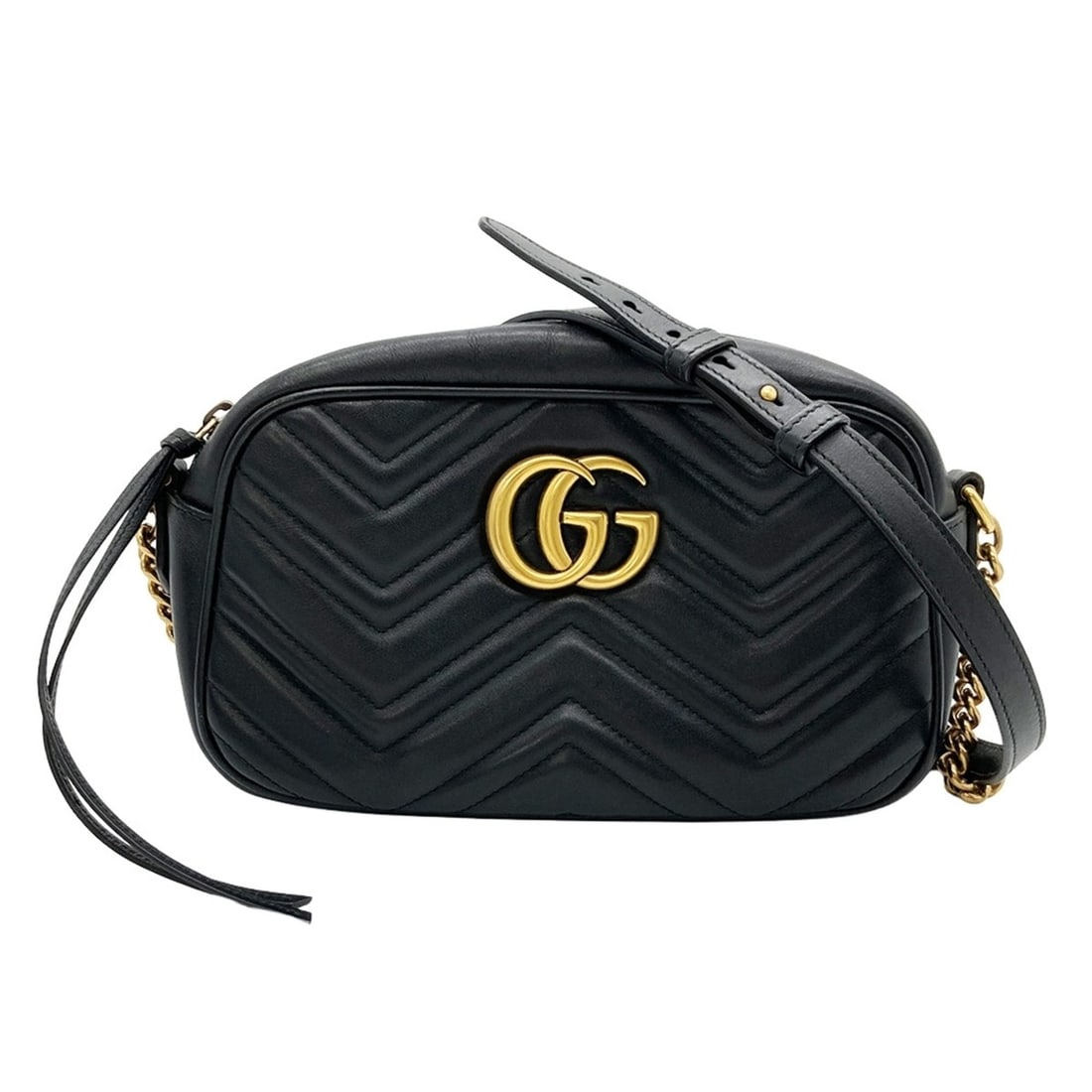 Gucci GG Marmont Chain Shoulder Bag, Leather, 447632, Black with Gold Hardware, Women's: --- Catalog ---Category: SizeSize (HxWxD): 15cm x 23cm x 7cm / 5.9'' x 9.05'' x 2.75''Category: DesignType: Shoulder bagColor: BlackGender: WomenMaterial: Leather Category: GeneralMPN: 447632Brand: Gu