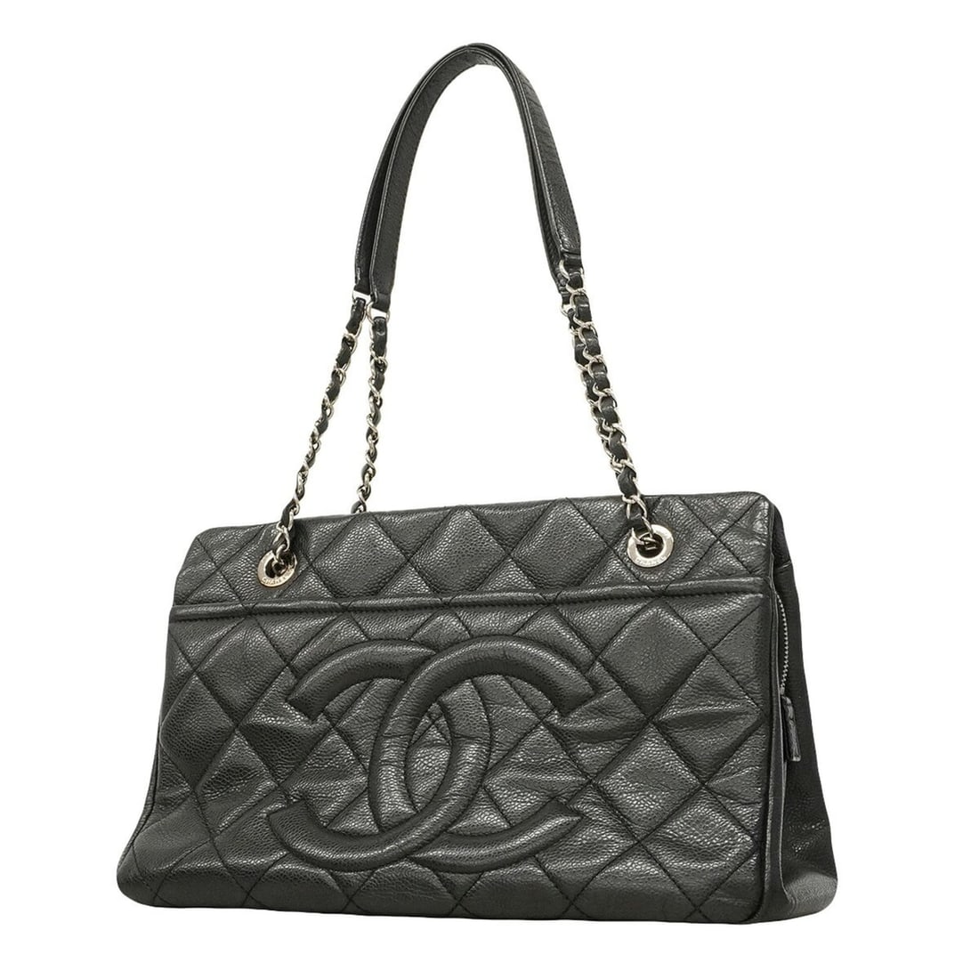 Chanel Tote Bag/Chain Tote, Matelassé Caviar Leather, Black, Women's, OP020368: --- Catalog ---Category: SizeSize (HxWxD): 21.5cm x 32.5cm x 13cm / 8.46'' x 12.79'' x 5.11''Category: DesignType: Tote bagColor: BlackGender: WomenMaterial: Grained Calfskin Hardware Color: SilverCat