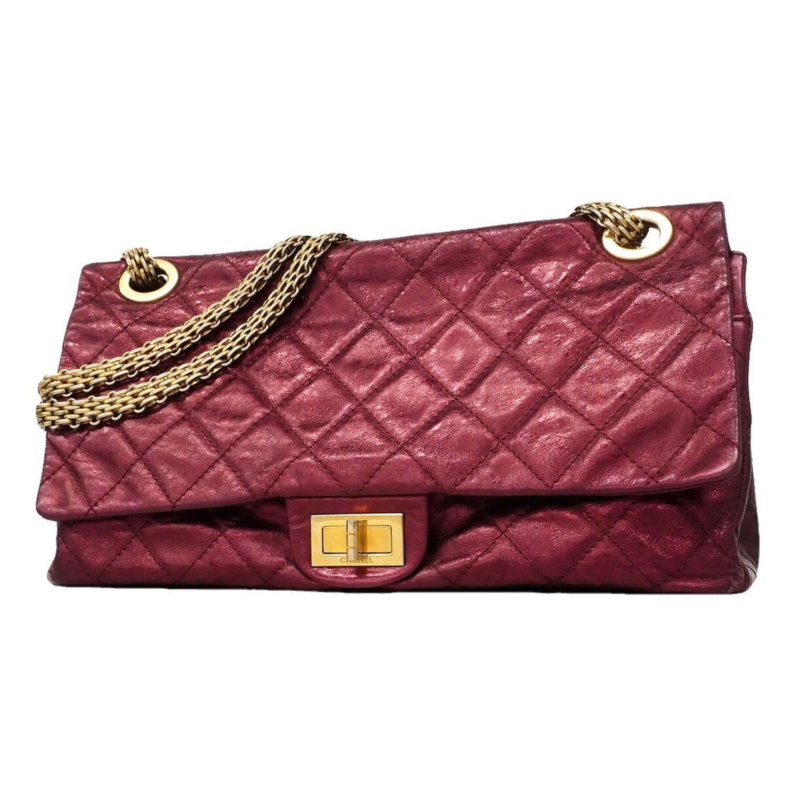Chanel Shoulder Bag 2.55 Matelassé Double Flap Chain Leather Bordeaux Women's OP019649: --- Catalog ---Category: SizeSize (HxWxD): 21cm x 35cm x 11cm / 8.26'' x 13.77'' x 4.33''Category: DesignType: Shoulder bagColor: BordeauxGender: WomenMaterial: Leather Hardware Color: GoldCategory: G