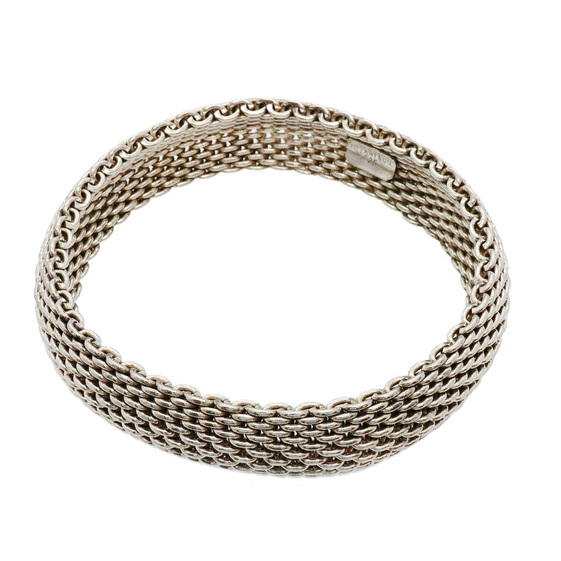 Tiffany & Co. Somerset Mesh Bangle, Sterling Silver 925, Women's: --- Catalog ---Category: SizeLength: 19.5cm / 7.67''Category: DesignType: BangleGender: WomenMaterial: Silver 925Category: GeneralBrand: Tiffany--- Item List ---Section: ConditionRanking: Rank AB Used