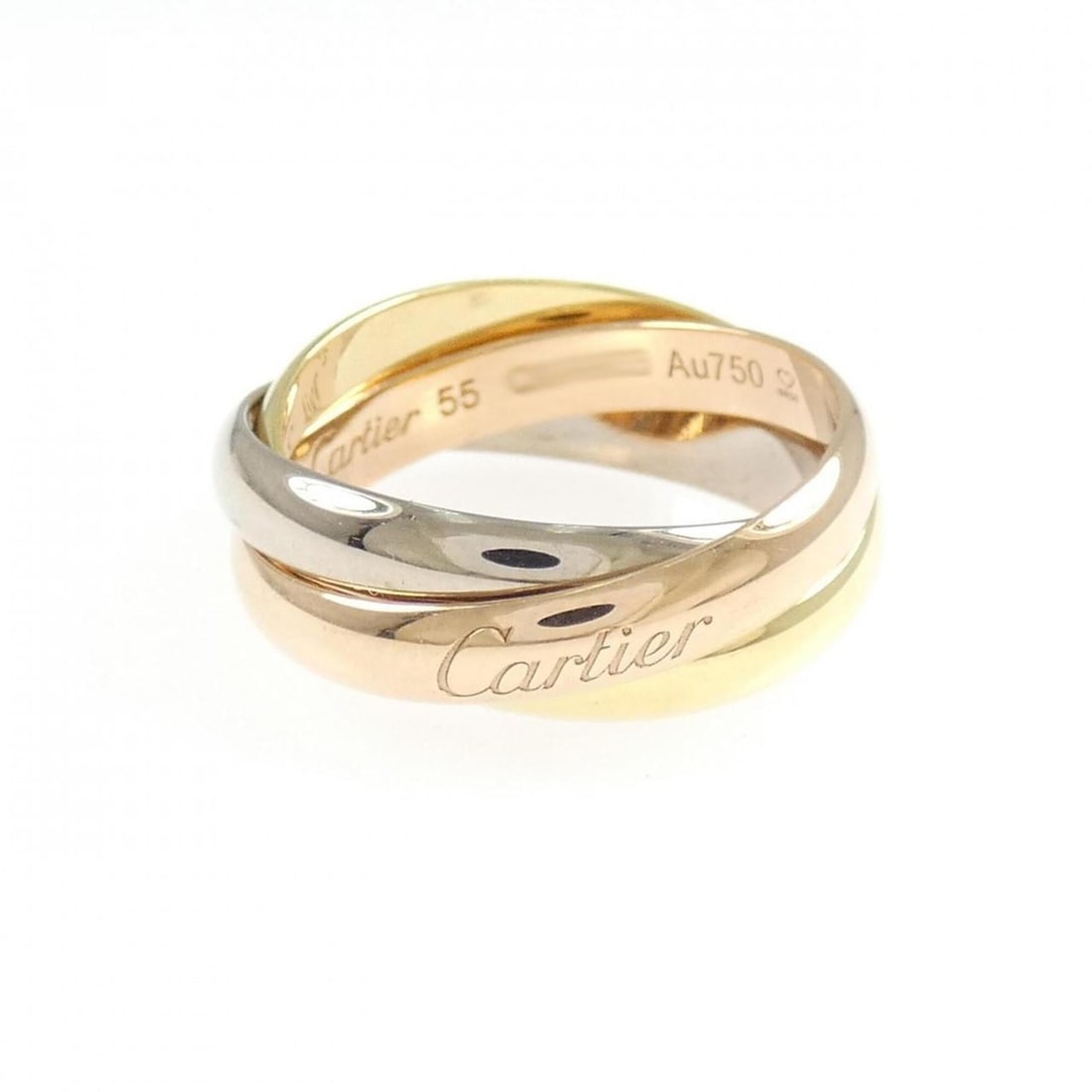 Cartier Trinity Ring: --- Catalog ---Category: SizeJP Size: 15US Size: 7.5Category: DesignType: Band ringGender: Men,WomenMaterial: Pink gold (18K), White gold (18K), Yellow gold (18K)Category: GeneralLine: TrinityBrand: