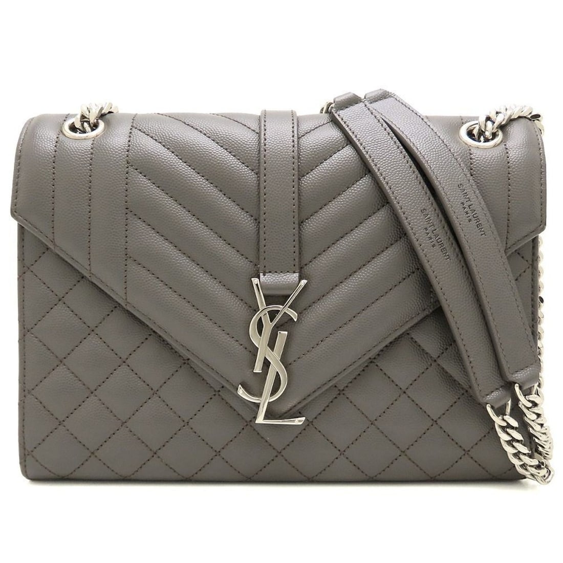 YVES SAINT LAURENT Envelope Medium 487206 Shoulder Bag Leather Gray Women's 353498: --- Catalog ---Category: SizeSize (HxWxD): 17cm x 24cm x 6cm / 6.69'' x 9.44'' x 2.36''Category: DesignType: Shoulder bagColor: GrayGender: WomenMaterial: Leather Category: GeneralMPN: 487206Brand: