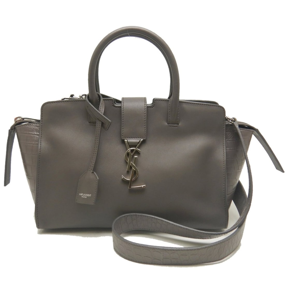 YVES SAINT LAURENT Downtown Cabas Embossed Leather Handbag GNR436834, Gray, Women's 254221: --- Catalog ---Category: SizeSize (HxWxD): 17cm x 32cm x 12cm / 6.69'' x 12.59'' x 4.72''Category: DesignType: HandbagColor: Gray, YellowGender: WomenMaterial: Leather Category: GeneralMPN: GNR436834B