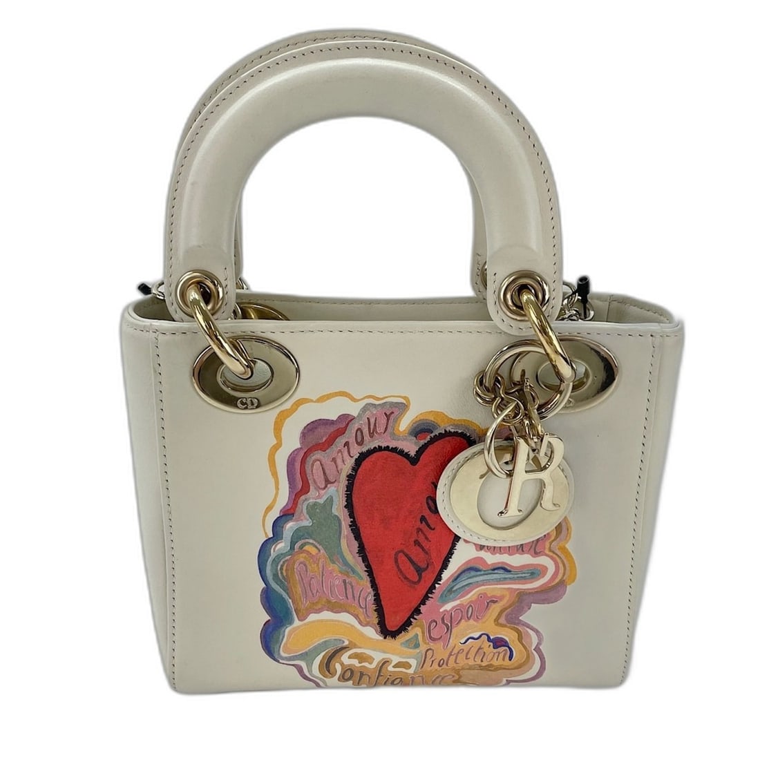 Christian Dior Lady Mini Shoulder Bag Handbag White: --- Catalog ---Category: SizeHandle Drop: 7.00cm / 2.76''Size (HxWxD): 15cm x 17cm x 5cm / 5.9'' x 6.69'' x 1.96''Strap Length: 119cm / 46.85''Category: DesignType: Handbag, Shoulder bagColor: