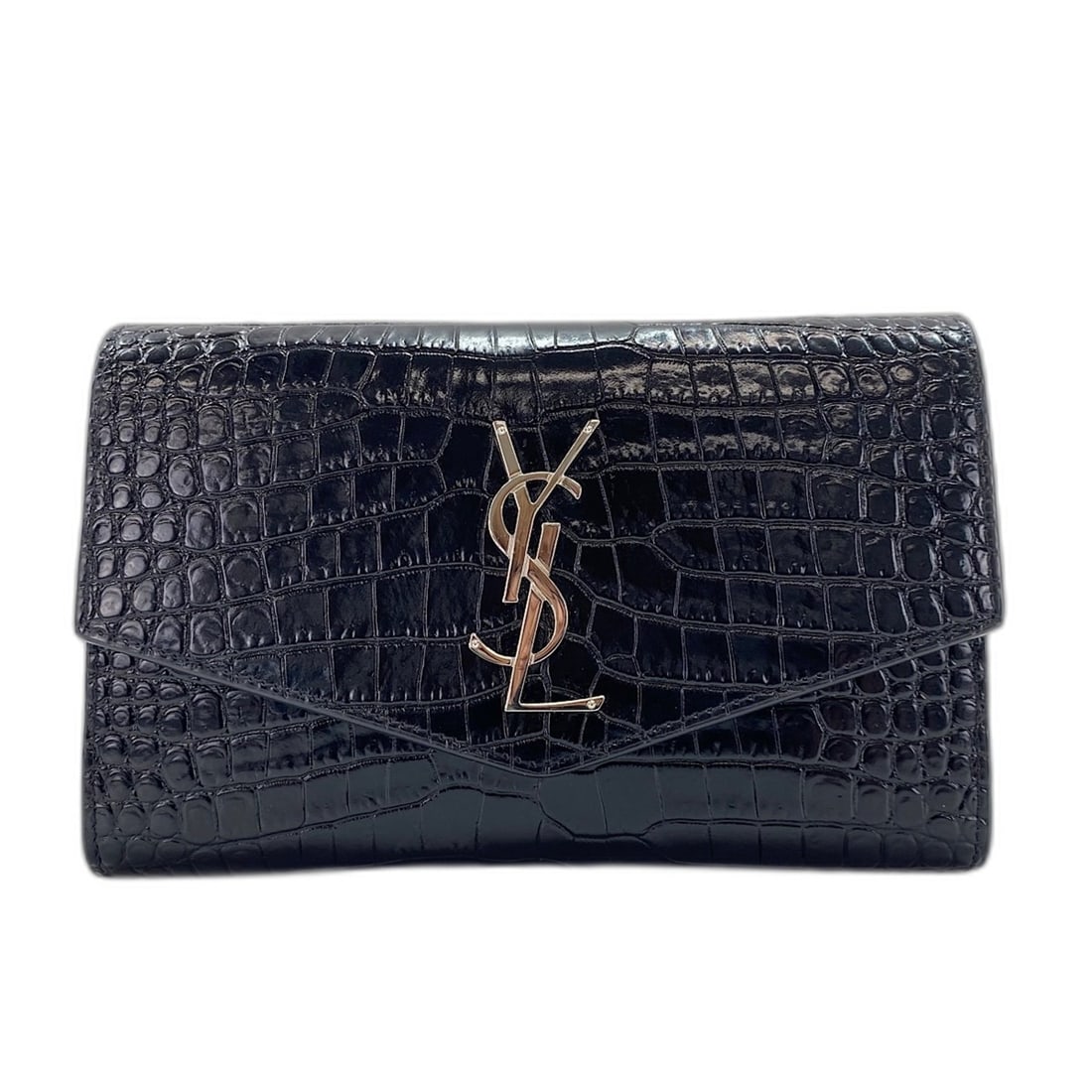 Yves Saint Laurent embossed leather shoulder bag, black.: --- Catalog ---Category: SizeSize (HxWxD): 14cm x 19cm x 1cm / 5.51'' x 7.48'' x 0.39''Strap Length: 113cm / 44.48''Category: DesignType: Shoulder bagColor: BlackGender: WomenMaterial: Leather