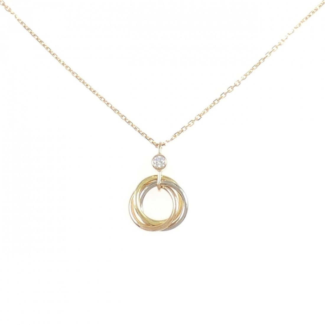Cartier Trinity Necklace: --- Catalog ---Category: SizePendant Size: 16mm x 10.7mm / 0.62'' x 0.42''Neck Circumference: 38 cm - 40 cm / 14.96'' - 15.74''Category: DesignGender: WomenMaterial: Pink gold (18K), White gold