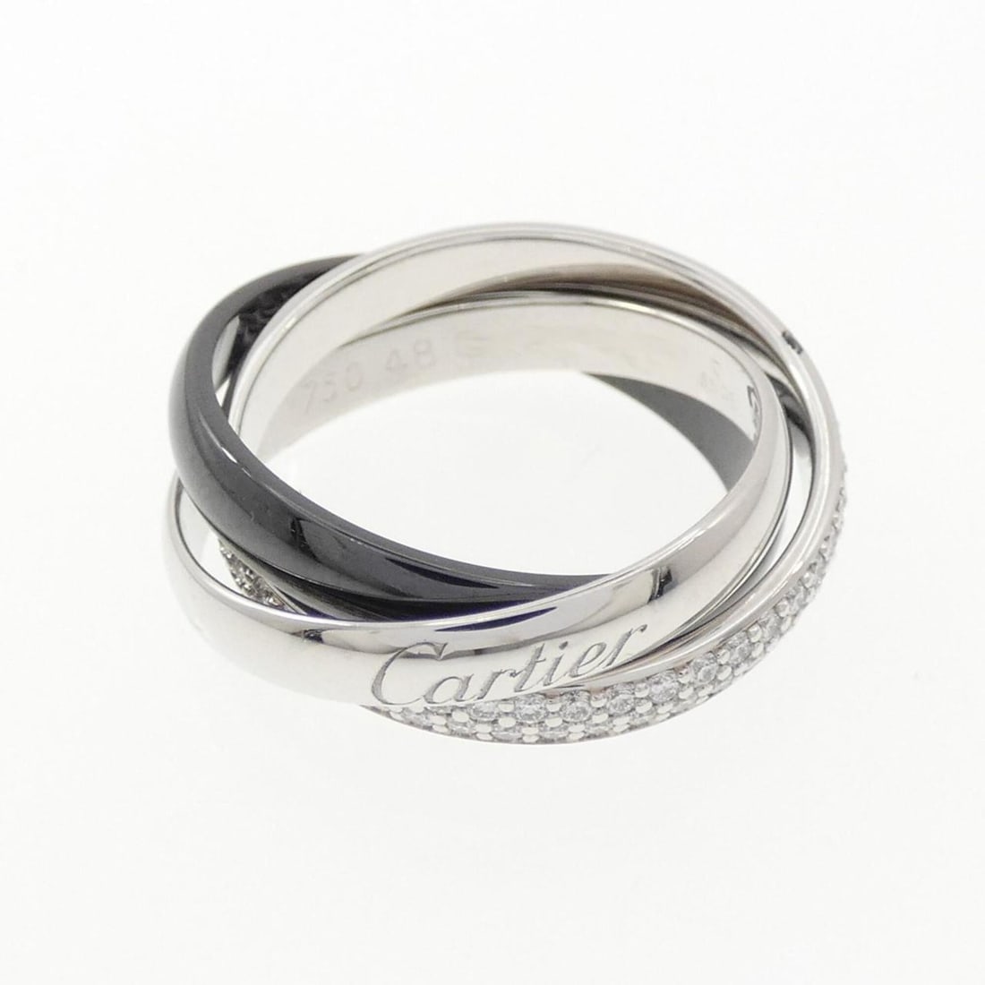 Cartier Trinity Black & White Small Ring: --- Catalog ---Category: SizeUS Size: 4.5Brand Size: 48Category: DesignType: Band ringGender: WomenMaterial: Ceramic, White gold (18K)Category: GeneralBrand: Cartier--- Item List ---Section: Condition