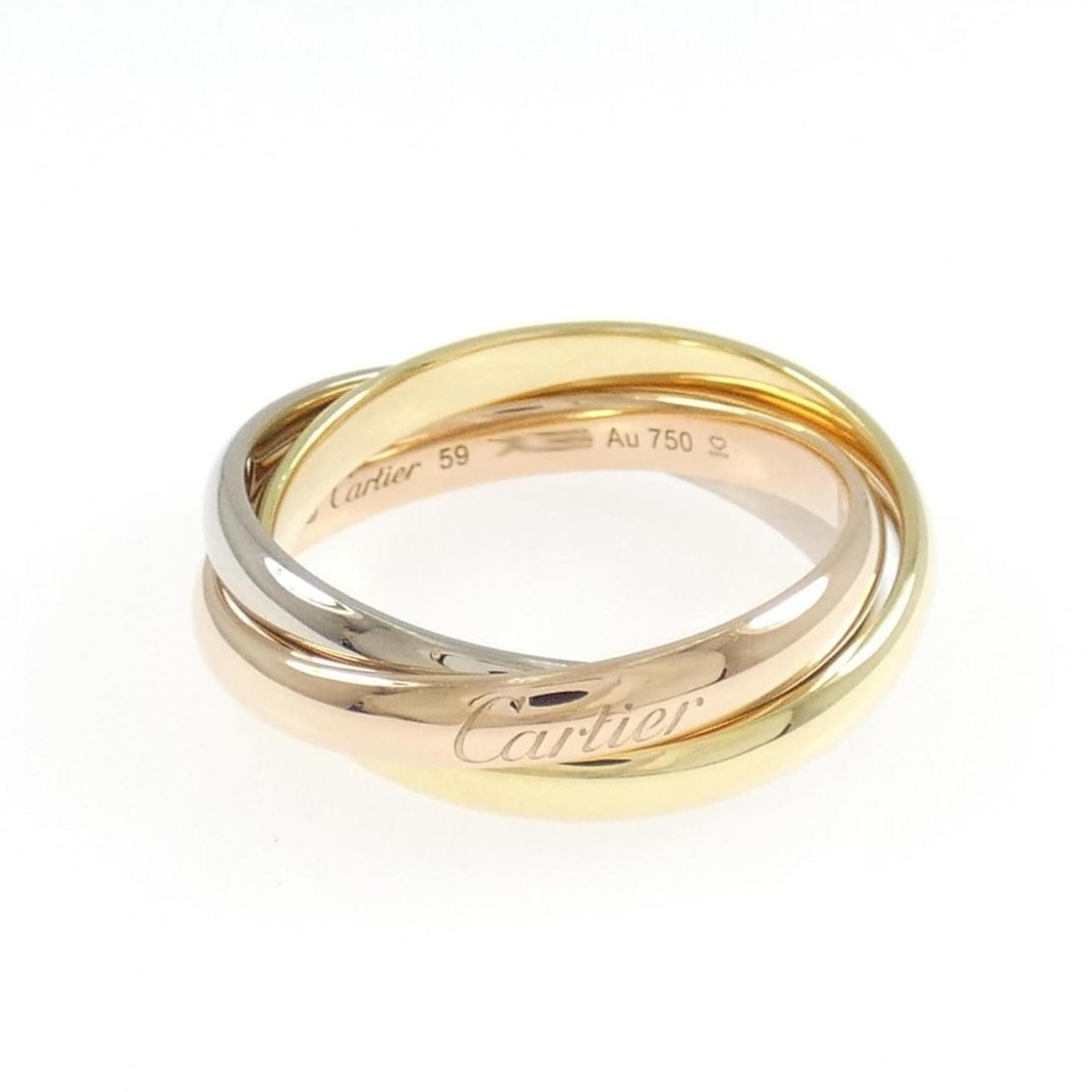 Cartier Trinity Ring: --- Catalog ---Category: SizeUS Size: 9.5Brand Size: 59Category: DesignType: Band ringGender: Women,MenMaterial: Pink gold (18K), White gold (18K), Yellow gold (18K)Category: GeneralBrand: Cartier---