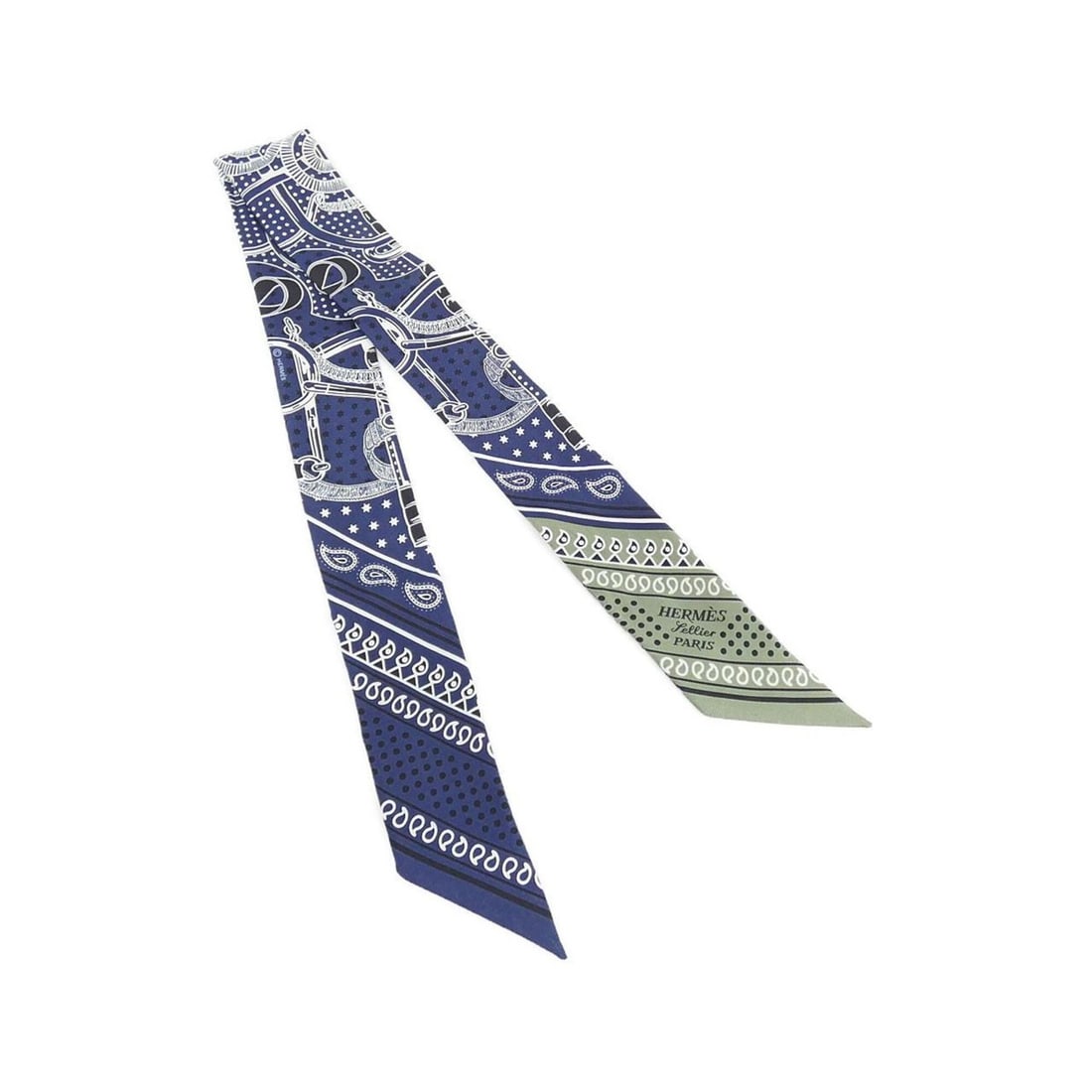 Hermes EPERON D'OR Twilly 062978S Scarf Muffler: --- Catalog ---Category: SizeSize (LxW): 5cm x 86cm / 1.96'' x 33.85''Category: DesignType: ScarfColor: Blue, WhiteGender: Men,WomenMaterial: Silk Category: GeneralMPN: 062978SBrand: Hermes--- Item Li