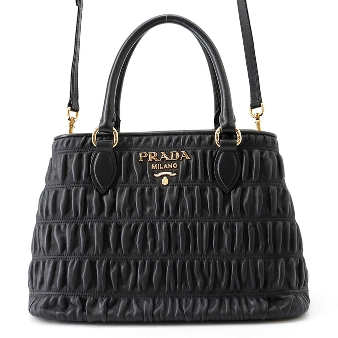 Prada Handbag Gathered Nappa Gaufre 1BA173 PRADA 2-way Black (1 of 19)