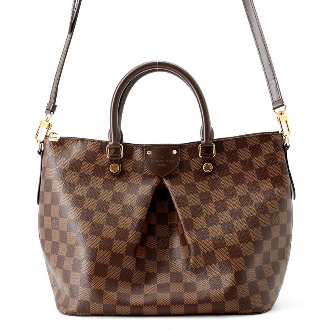 Louis Vuitton Damier Ebene Siena PM Handbag N41545 LOUIS VUITTON 2-way Shoulder Bag: --- Catalog ---Category: SizeSize (HxWxD): 24cm x 28cm x 16cm / 9.44'' x 11.02'' x 6.29''Category: DesignType: Handbag, Shoulder bagColor: Damier Canvas, Ebene, Red brownGender: WomenMaterial: Leather