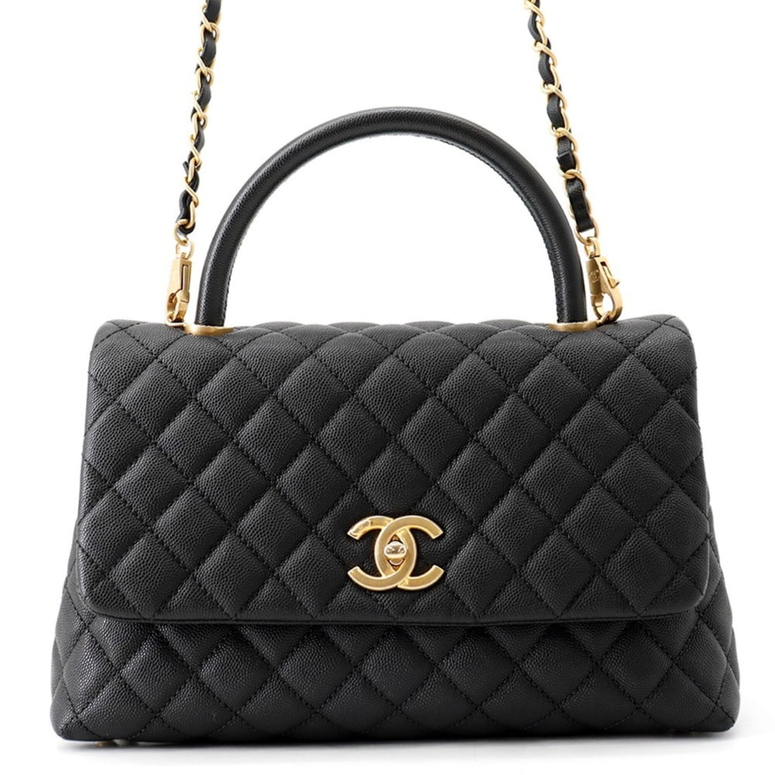 Chanel Matelassé Handbag, Coco Mark, Handle, Flap, Caviar Skin, A92991, CHANEL 2-way Shoulder Bag,: --- Catalog ---Category: SizeSize (HxWxD): 18cm x 28.5cm x 11cm / 7.08'' x 11.22'' x 4.33''Category: DesignType: HandbagColor: BlackGender: WomenMaterial: Grained Calfskin Category: GeneralMPN: A92991