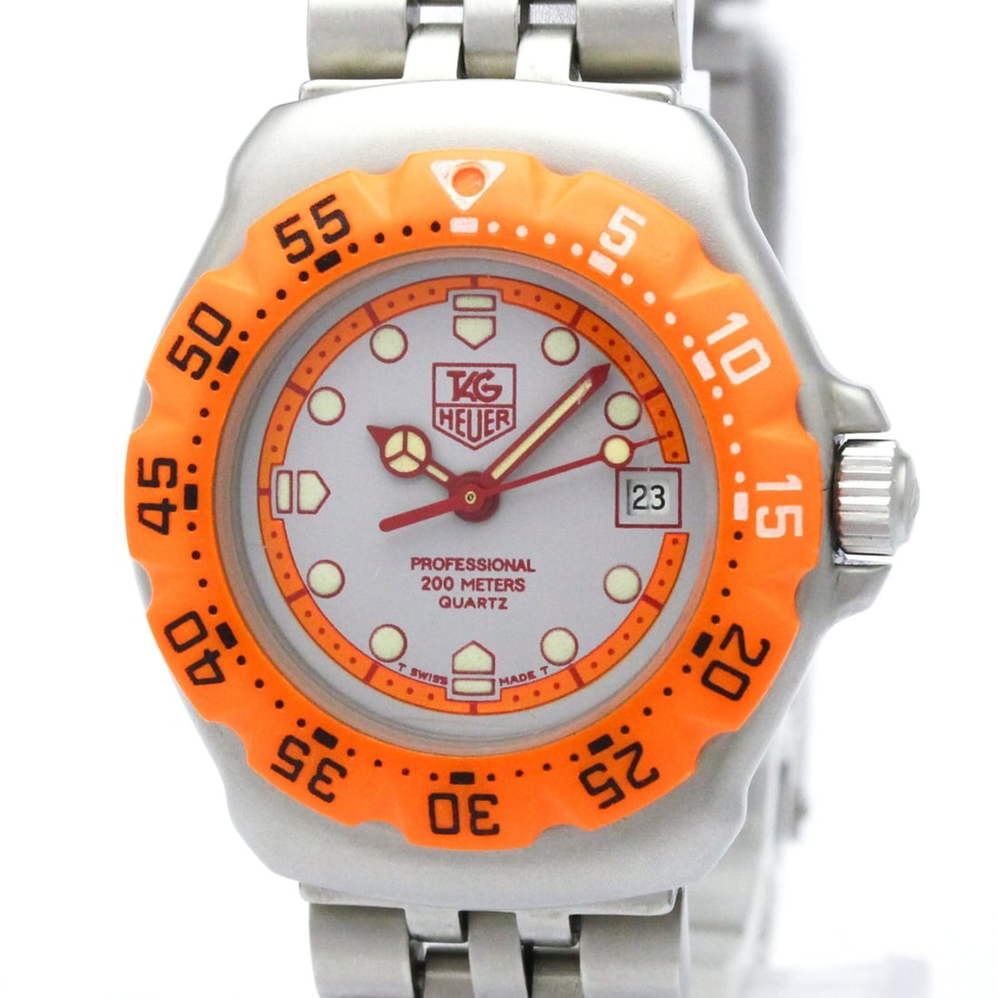 TAG HEUER Formula 1 Stainless Steel Quartz Ladies Watch 373.508: --- Catalog ---Category: SizeCase Diameter: 28mm / 1.1''Category: DesignType: WristwatchStyle: SportGender: WomenColor (Dial): GrayMaterial (Band): Stainless steelMaterial (Case): Stainless