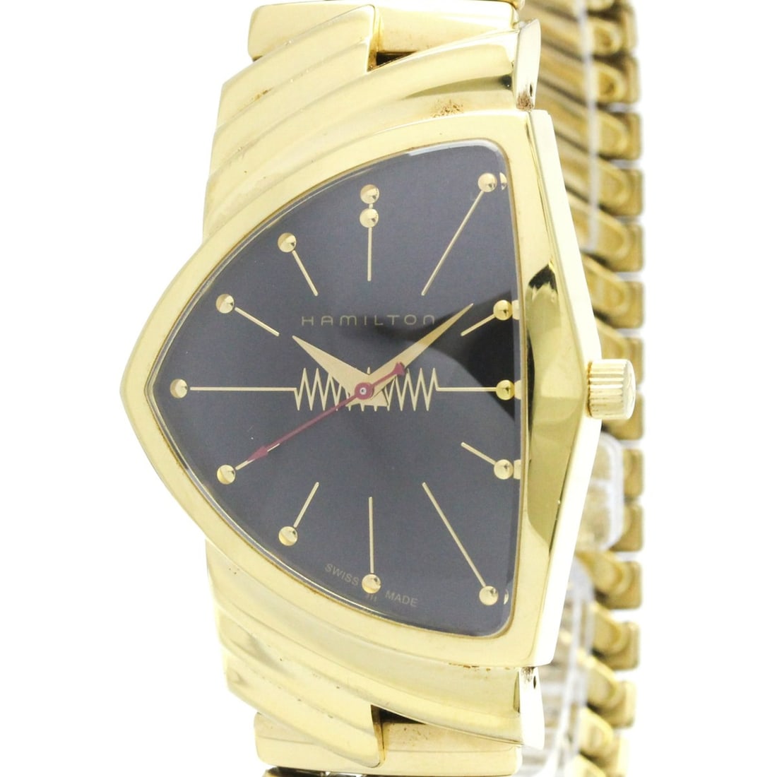 HAMILTON Ventura Gold Plated Quartz Mens Watch H244710: --- Catalog ---Category: SizeCase Diameter: 32mm / 1.26''Category: DesignType: WristwatchStyle: Dress/FormalGender: MenColor (Dial): BlackMaterial (Band): Gold platedMaterial (Case): Gold