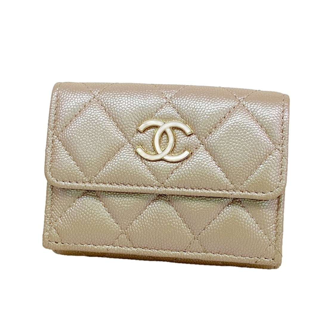 Chanel Tri-fold Wallet, Caviar Leather, Metallic Pink, Champagne, Women's: --- Catalog ---Category: SizeSize (HxWxD): 7.5cm x 10.5cm x 4cm / 2.95'' x 4.13'' x 1.57''Category: DesignType: Wallet (tri-fold)Color: Metallic pinkGender: WomenMaterial: Grained Calfskin Category: G