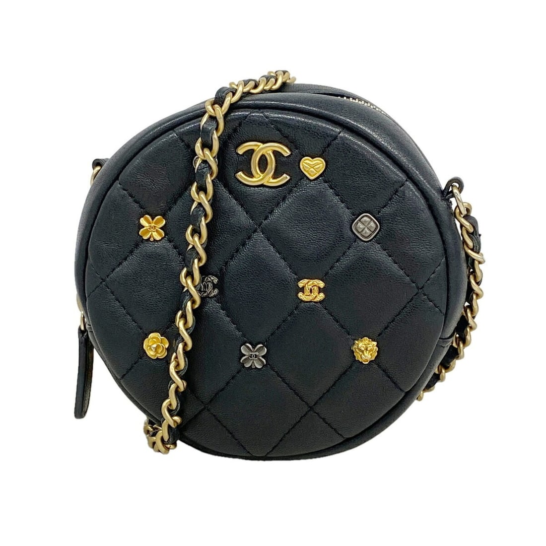 Chanel Matelassé Chain Shoulder Bag, Lambskin, Black, Women's: --- Catalog ---Category: SizeSize (HxWxD): 11.5cm x 11.5cm x 5cm / 4.52'' x 4.52'' x 1.96''Category: DesignType: Shoulder bagColor: BlackGender: WomenMaterial: Leather Hardware Color: GoldLeather/Fur 