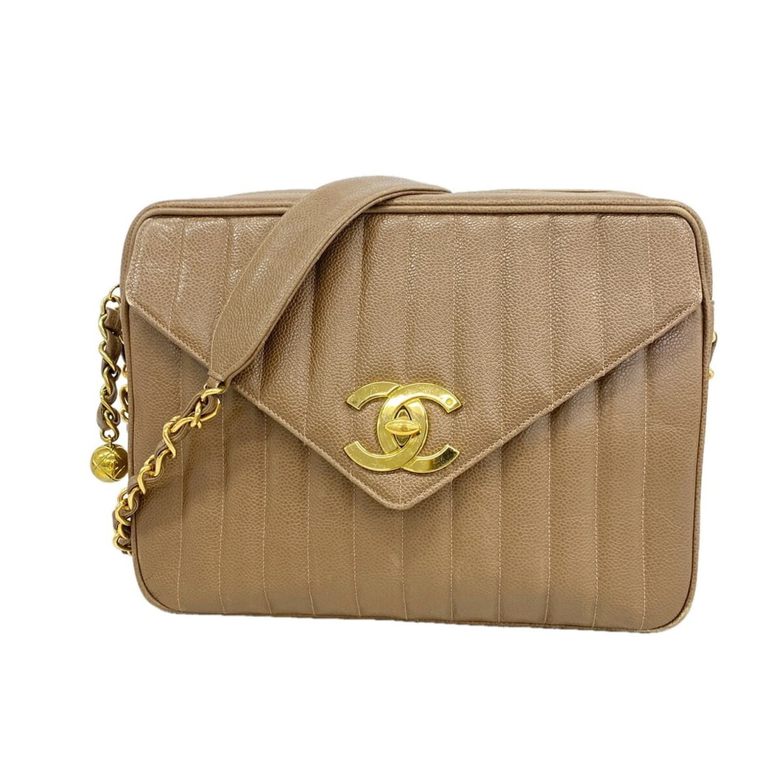 Chanel Mademoiselle Chain Shoulder Bag, Large Coco Design, Caviar Skin, Light Brown, Women's: --- Catalog ---Category: SizeSize (HxWxD): 23cm x 28cm x 7.5cm / 9.05'' x 11.02'' x 2.95''Category: DesignType: Shoulder bagColor: Light brownGender: WomenMaterial: Grained Calfskin Hardware Color: Go