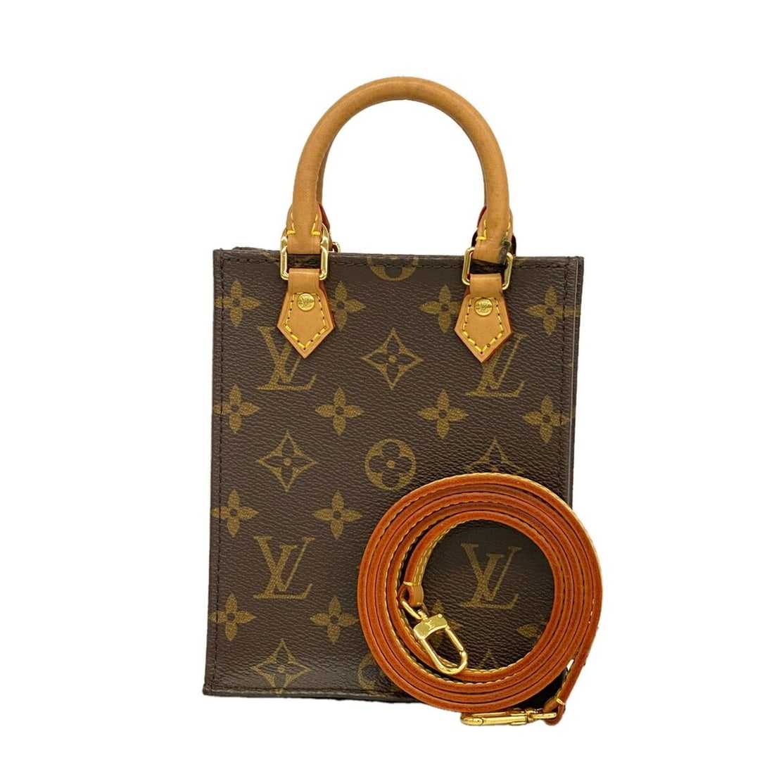 Louis Vuitton Monogram Petite Sac Plat Handbag M69442 Brown 2-way bag for women (1 of 13)
