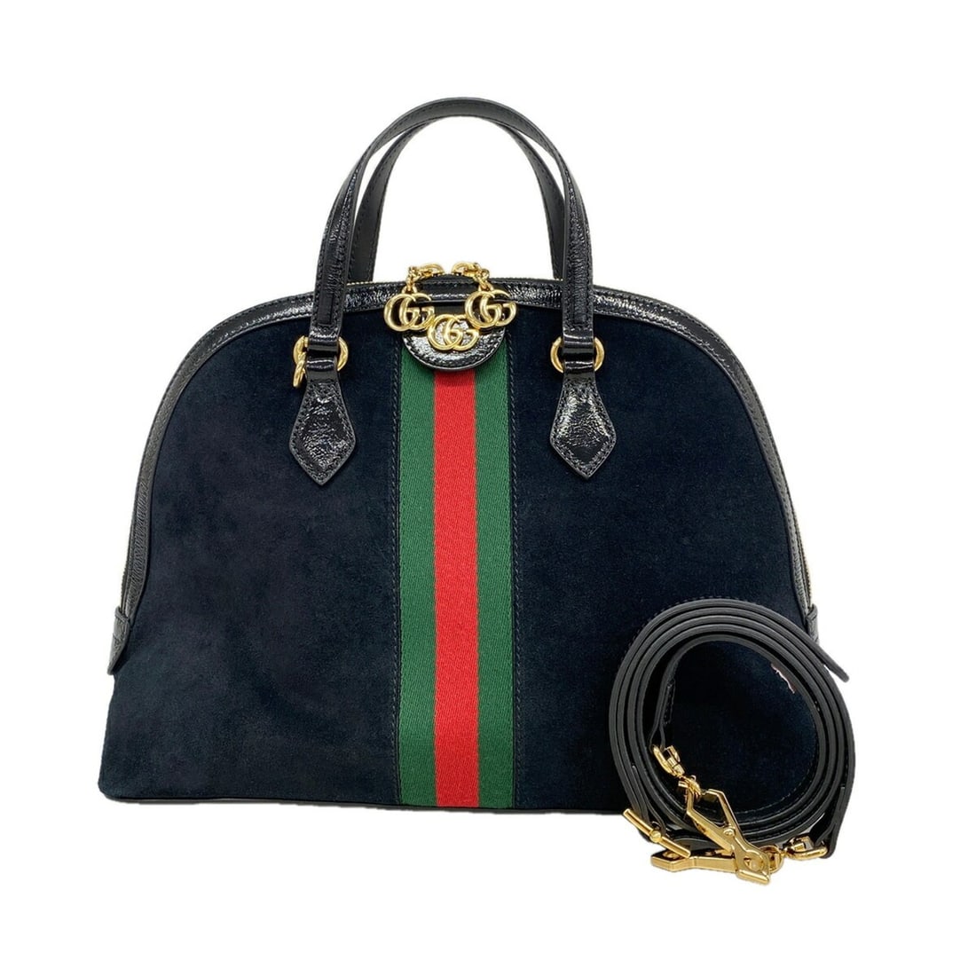 Gucci Ophidia 524533 Suede Black 2-way Handbag for Women: --- Catalog ---Category: SizeSize (HxWxD): 25.5cm x 34cm x 14cm / 10.03'' x 13.38'' x 5.51''Category: DesignType: HandbagColor: BlackGender: WomenMaterial: Suede Hardware Color: GoldCategory: GeneralM