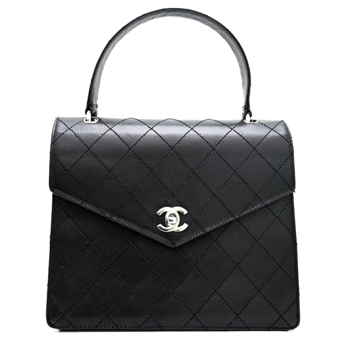 Chanel Top Handle Matelassé Women's Handbag WS31687 Caviar Leather Noir: --- Catalog ---Category: SizeSize (HxWxD): 20.5cm x 23.5cm x 9cm / 8.07'' x 9.25'' x 3.54''Category: DesignType: HandbagGender: WomenMaterial: Grained Calfskin Category: GeneralMPN: WS31687Brand: Chan