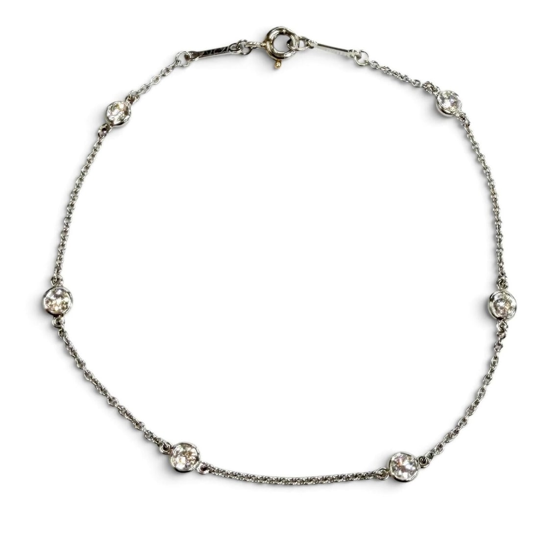 TIFFANY&Co. Tiffany & Co. Elsa Peretti Diamond by the Yard Bracelet, PT950, 6 diamonds (3.6mm: --- Catalog ---Category: SizeLength: 17.5cm / 6.88''Category: DesignType: Charm braceletColor: SilverStone: DiamondGender: WomenMaterial: Platinum 950Category: GeneralBrand: Tiffany--- Item List ---Se