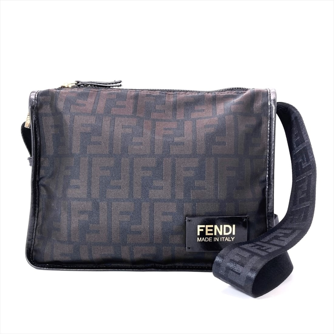 Fendi Zucca pattern shoulder bag, nylon, 7VA220, brown, gold hardware.: --- Catalog ---Category: SizeSize (HxWxD): 20cm x 26cm x 11cm / 7.87'' x 10.23'' x 4.33''Category: DesignType: Shoulder bagColor: BrownGender: WomenMaterial: Nylon Category: GeneralMPN: 7VA220Brand: F
