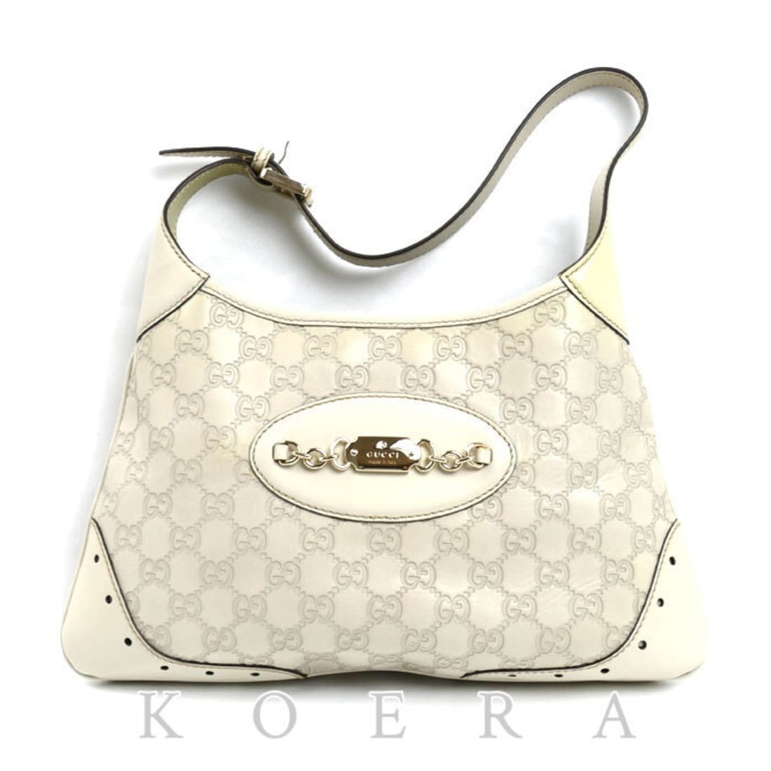 GUCCI Guccissima One-Shoulder Bag, White, 145778, Women's: --- Catalog ---Category: SizeSize (HxWxD): 18cm x 23cm / 7.08'' x 9.05''Category: DesignType: Shoulder bagColor: WhiteGender: WomenMaterial: Leather Category: GeneralMPN: 145778Brand: GucciCountry of 