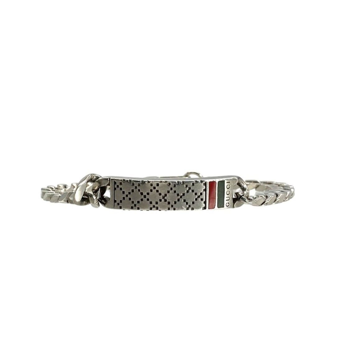 Gucci Diamante Web Stripe Chain Bracelet #19 SV925 20.7g Silver Hardware Men's Women's: --- Catalog ---Category: SizeLength: 18.5cm / 7.28''Category: DesignType: Charm braceletColor: SilverGender: Men,WomenMaterial: Silver 925Category: GeneralBrand: GucciCountry of Origin: Italy--- Item 